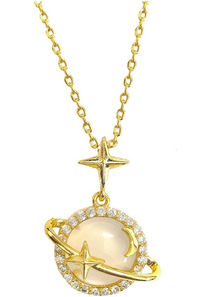 BINRONG0439 Altın Gezegen Zirkon Kolye (Yurt Dışından)