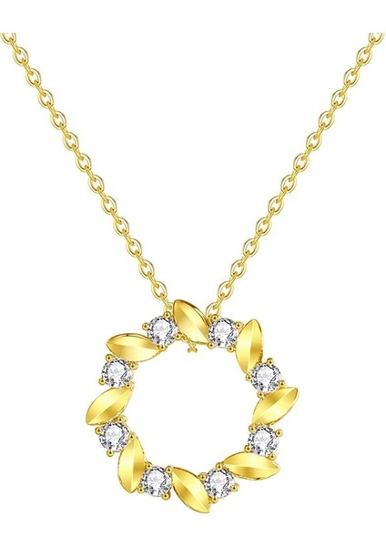 BINRONG0301 Altın Çelenk Zirkonya Kolye (Yurt Dışından)