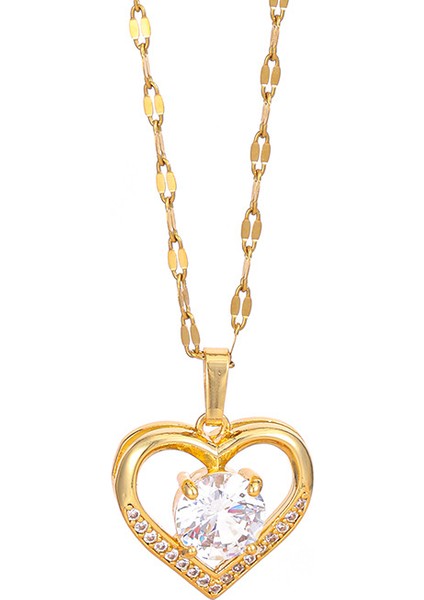 BINRONG0047 Altın Kalp Zirkonyum Kolye (Yurt Dışından)