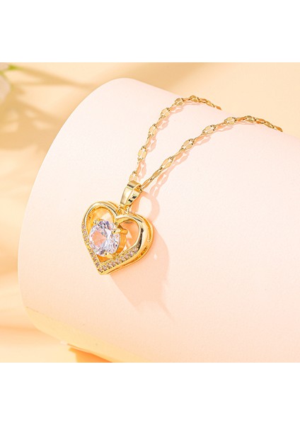 BINRONG0047 Altın Kalp Zirkonyum Kolye (Yurt Dışından) fiyatları