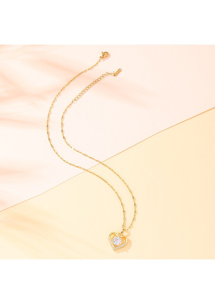 BINRONG0047 Altın Kalp Zirkonyum Kolye (Yurt Dışından) modelleri