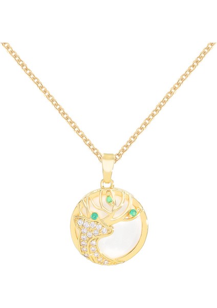 BINRONG0148 Altın Yuvarlak Boynuz Zirkon Kolye (Yurt Dışından)