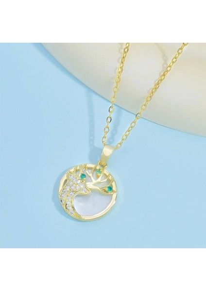 BINRONG0148 Altın Yuvarlak Boynuz Zirkon Kolye (Yurt Dışından) fiyatları