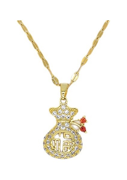 BINRONG0243 Altın Içi Boş Para Çantası Zirkonya Kolye (Yurt Dışından)