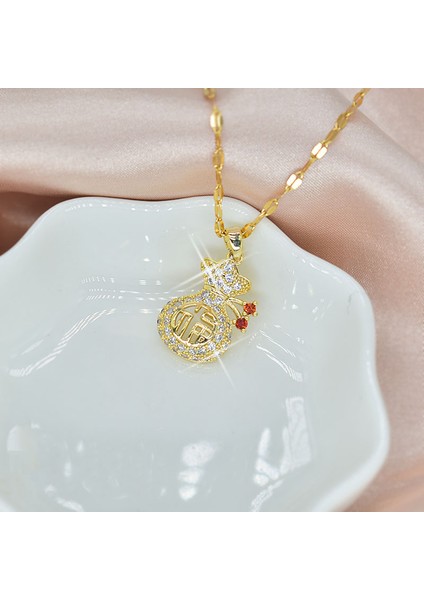 BINRONG0243 Altın Içi Boş Para Çantası Zirkonya Kolye (Yurt Dışından) fiyatları