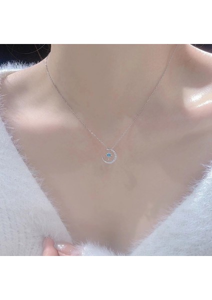 BINRONG0429 Gümüş Yıldız ve Ay Zirkon Taşlı Kolye (Yurt Dışından) fiyatları