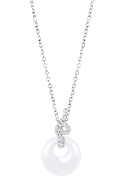 BINRONG0470 Gümüş Barış Tokalı Zirkon Taşlı Kolye (Yurt Dışından)