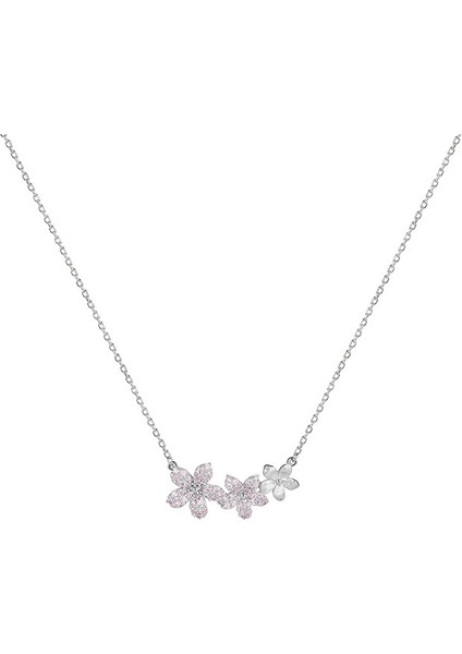 BINRONG0415 Gümüş Çiçekli Pembe Zirkon Kolye (Yurt Dışından)