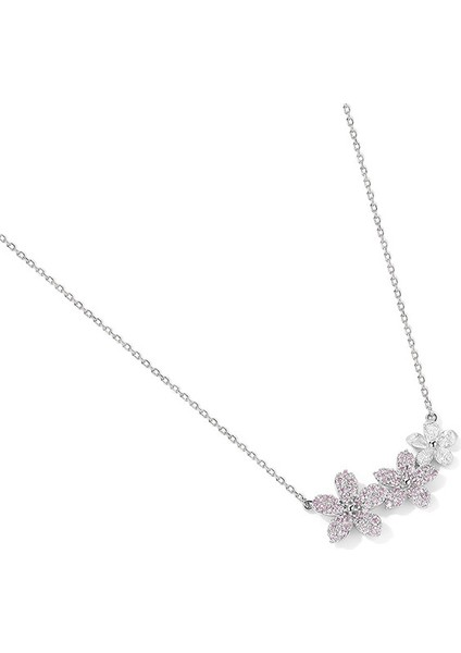 BINRONG0415 Gümüş Çiçekli Pembe Zirkon Kolye (Yurt Dışından) fiyatları