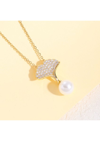 BINRONG0085 Altın Inci Ginkgo Biloba Zirkonyum Kolye (Yurt Dışından) fiyatları