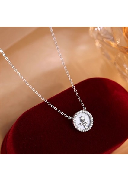 BINRONG0500 Gümüş Gül Zirkon Taşlı Kolye (Yurt Dışından) fiyatları