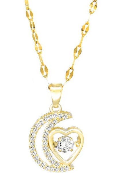 BINRONG0055 Altın Ay Kalp Zirkonyum Kolye (Yurt Dışından)