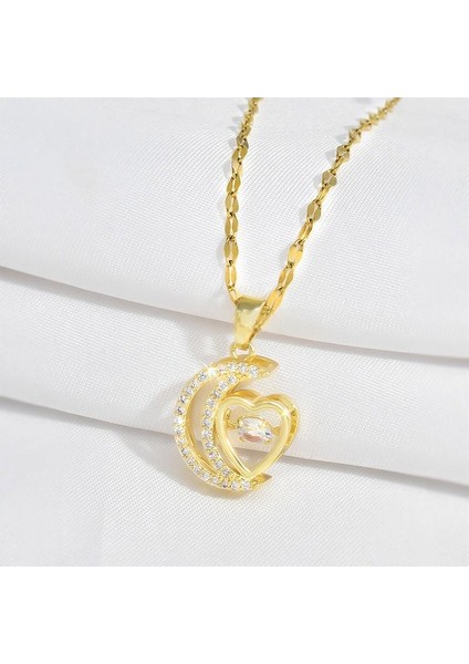 BINRONG0055 Altın Ay Kalp Zirkonyum Kolye (Yurt Dışından) fiyatları