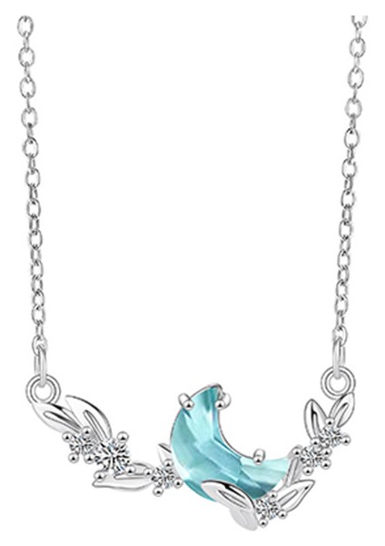 BINRONG0394 Gümüş Defne Zirkon Taşlı Kolye (Yurt Dışından)