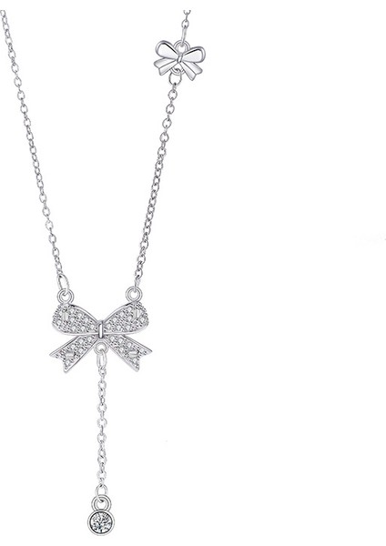 BINRONG0275 Gümüş Püsküllü Kelebek Zirkon Taşlı Kolye (Yurt Dışından)