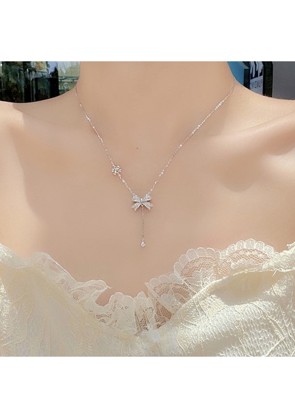 BINRONG0275 Gümüş Püsküllü Kelebek Zirkon Taşlı Kolye (Yurt Dışından) fiyatları