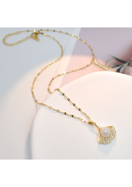 BINRONG0230 Altın Inci Ginkgo Biloba Zirkonyum Kolye (Yurt Dışından) fiyatları