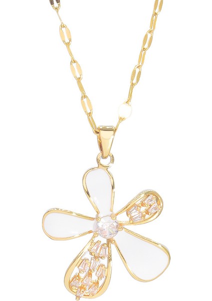 BINRONG0184 Altın Beş Yapraklı Çiçek Zirkonyum Kolye (Yurt Dışından)