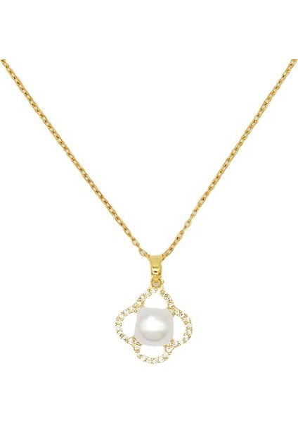 BINRONG0232 Altın Inci Yonca Zirkon Kolye (Yurt Dışından)