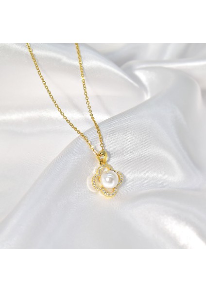 BINRONG0232 Altın Inci Yonca Zirkon Kolye (Yurt Dışından) fiyatları