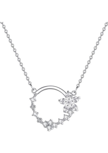 BINRONG0409 Gümüş Tatlı Çelenk Zirkon Taşlı Kolye (Yurt Dışından)