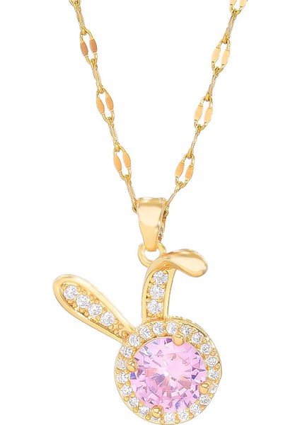 BINRONG0187 Altın Tavşan Pembe Zirkonyum Kolye (Yurt Dışından)