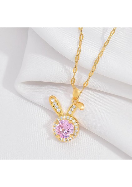 BINRONG0187 Altın Tavşan Pembe Zirkonyum Kolye (Yurt Dışından) fiyatları