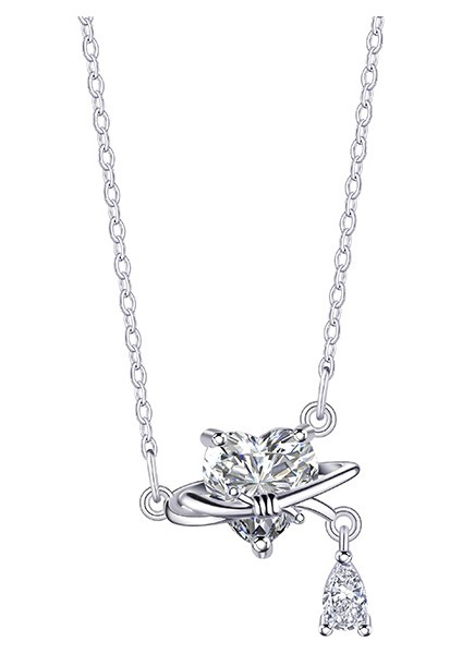 BINRONG0323 Gümüş Kalp Zirkon Kolye (Yurt Dışından)