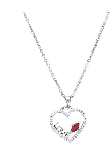 BINRONG0128 Gümüş Kalp Zirkon Taşlı Kolye (Yurt Dışından)