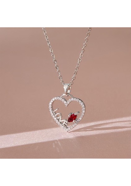 BINRONG0128 Gümüş Kalp Zirkon Taşlı Kolye (Yurt Dışından) fiyatları