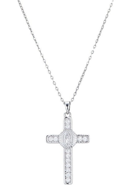 BINRONG0127 Gümüş Çapraz Zirkon Taşlı Kolye (Yurt Dışından)