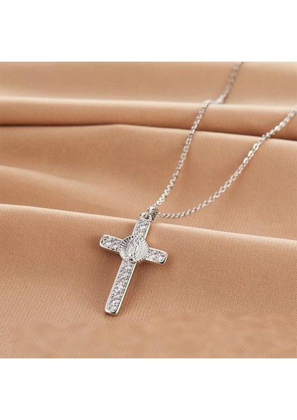 BINRONG0127 Gümüş Çapraz Zirkon Taşlı Kolye (Yurt Dışından) fiyatları