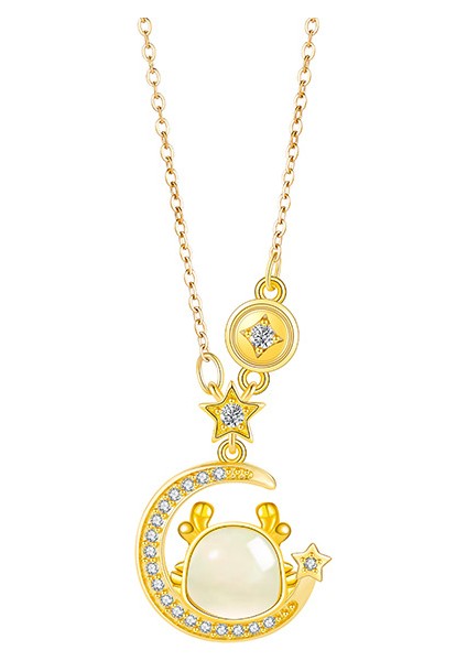 BINRONG0349 Altın Yıldız Ay Ejderha Zirkon Kolye (Yurt Dışından)