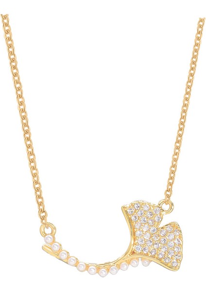 BINRONG0154 Altın Ginkgo Yaprağı Inci Zirkonyum Kolye (Yurt Dışından)