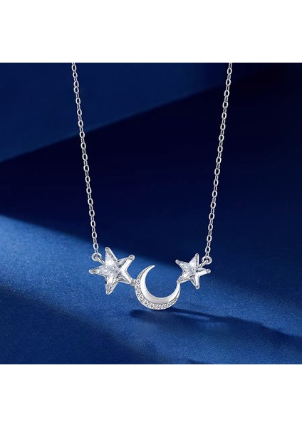 BINRONG0403 Gümüş Yıldız ve Ay Zirkon Taşlı Kolye (Yurt Dışından) fiyatları