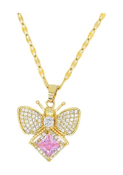 BINRONG0248 Altın Kelebek Zirkonyum Kolye (Yurt Dışından)