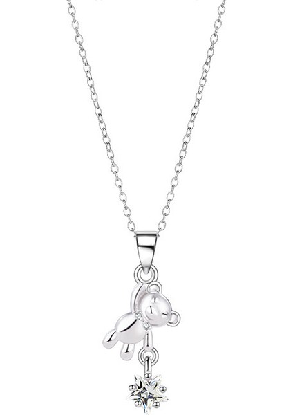 BINRONG0502 Gümüş Ayı Toplayan Yıldız Zirkon Kolye (Yurt Dışından)