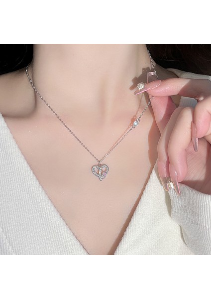 BINRONG0355 Gümüş Kalp Zirkon Taşlı Kolye (Yurt Dışından) fiyatları