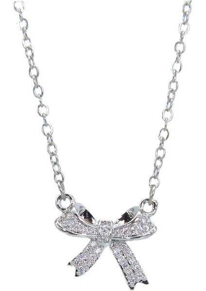 BINRONG0119 Gümüş Kurdele Zirkon Taşlı Kolye (Yurt Dışından)