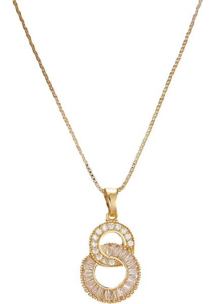 BINRONG0201 Altın Renkli Çift Halkalı Zirkon Kolye (Yurt Dışından)