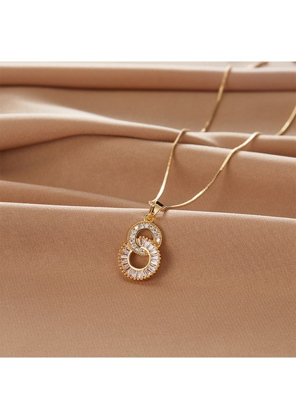 BINRONG0201 Altın Renkli Çift Halkalı Zirkon Kolye (Yurt Dışından) fiyatları