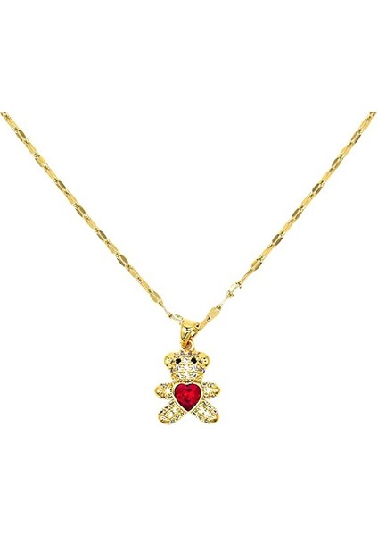 BINRONG0076 Altın Kırmızı Kalp Ayı Zirkonyum Kolye (Yurt Dışından)