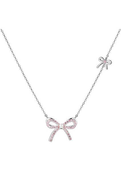 BINRONG0434 Gümüş Kurdele Zirkon Taşlı Kolye (Yurt Dışından)