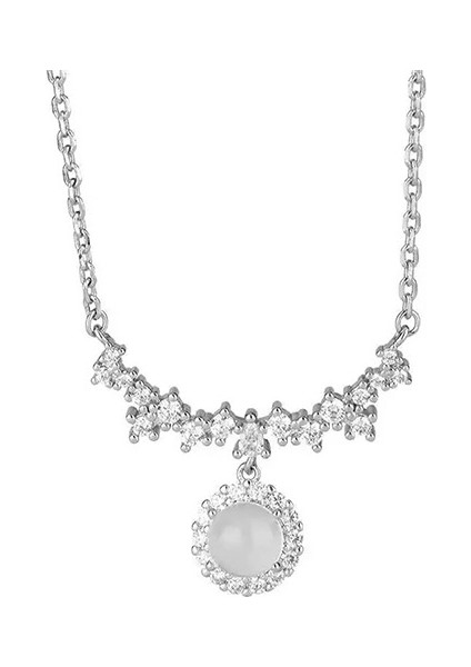 BINRONG0454 Gümüş Zirkon Taşlı Kolye (Yurt Dışından)
