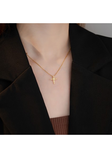 BINRONG0537 Altın Haç Zirkonya Kolye (Yurt Dışından) fiyatları