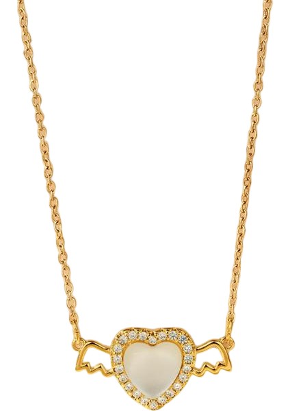BINRONG0544 Altın Kalp Şeklinde Kanat Zirkonya Kolye (Yurt Dışından)