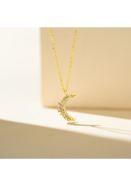 BINRONG0527 Altın Ay Zirkon Kolye (Yurt Dışından) fiyatları