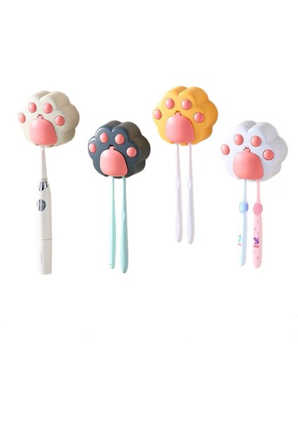 Yaratıcı Kedi Pençesi Diş Fırçası Tutucu Duvara Monte Banyo Ev Tipi Yumruksuz Banyo Duvar Diş Fırçası ve Diş Fırçası Saklama Rafı (4 Adet) (Yurt Dışından)