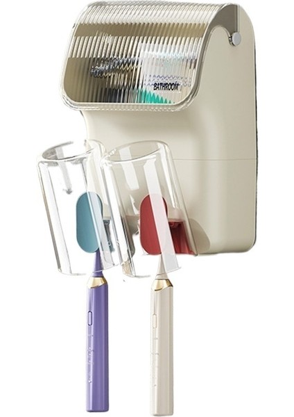 Krem Tarzı Diş Fırçası Tutucu, Yüksek Değerli Duvara Monte, Delme Gerektirmeyen, Basit Tarzda Ağız Gargarası Bardağı Rafı, Diş Fırçası Tutucu (Yurt Dışından)