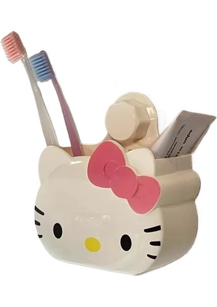 Kitty Banyo Diş Fırçası ve Diş Macunu Rafı, Deliksiz Çizgi Film Animasyonu, Duvara Monte Gider Saklama Kutusu (Yurt Dışından)